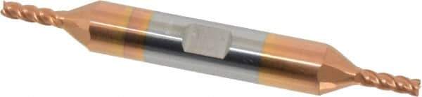 Accupro - 1/8", 3/8" LOC, 3/8" Shank Diam, 3" OAL, 4 Flute, Solid Carbide Square End Mill - Double End, TiCN Finish, Spiral Flute, 40° Helix, Centercutting, Right Hand Cut, Right Hand Flute - USA Tool & Supply