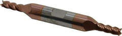 Accupro - 3/16", 1/2" LOC, 3/8" Shank Diam, 3" OAL, 4 Flute, Solid Carbide Square End Mill - Double End, TiCN Finish, Spiral Flute, 40° Helix, Centercutting, Right Hand Cut, Right Hand Flute - USA Tool & Supply