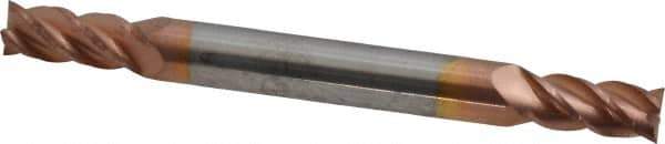Accupro - 7/32", 7/16" LOC, 1/4" Shank Diam, 2-1/2" OAL, 4 Flute, Solid Carbide Square End Mill - Double End, TiCN Finish, Spiral Flute, 40° Helix, Centercutting, Right Hand Cut, Right Hand Flute - USA Tool & Supply