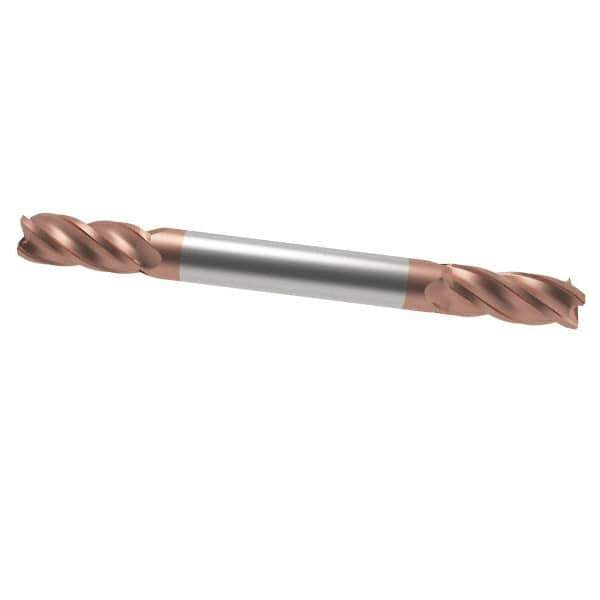Accupro - 15/64", 1/2" LOC, 1/4" Shank Diam, 2-1/2" OAL, 4 Flute, Solid Carbide Square End Mill - Double End, TiCN Finish, Spiral Flute, 40° Helix, Centercutting, Right Hand Cut, Right Hand Flute - USA Tool & Supply