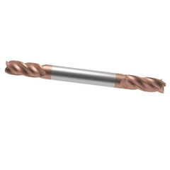 Accupro - 15/64", 1/2" LOC, 1/4" Shank Diam, 2-1/2" OAL, 4 Flute, Solid Carbide Square End Mill - Double End, TiCN Finish, Spiral Flute, 40° Helix, Centercutting, Right Hand Cut, Right Hand Flute - USA Tool & Supply