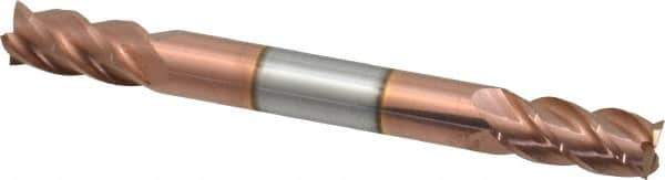 Accupro - 1/4", 1/2" LOC, 1/4" Shank Diam, 2-1/2" OAL, 4 Flute, Solid Carbide Square End Mill - Double End, TiCN Finish, Spiral Flute, 40° Helix, Centercutting, Right Hand Cut, Right Hand Flute - USA Tool & Supply