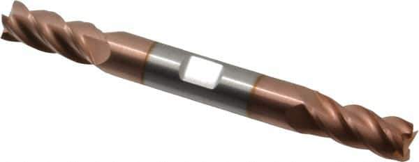 Accupro - 11/32", 3/4" LOC, 3/8" Shank Diam, 3-1/2" OAL, 4 Flute, Solid Carbide Square End Mill - Double End, TiCN Finish, Spiral Flute, 40° Helix, Centercutting, Right Hand Cut, Right Hand Flute - USA Tool & Supply