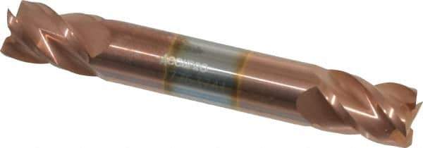Accupro - 3/8", 1/2" LOC, 3/8" Shank Diam, 2-1/2" OAL, 4 Flute, Solid Carbide Square End Mill - Double End, TiCN Finish, Spiral Flute, 40° Helix, Centercutting, Right Hand Cut, Right Hand Flute - USA Tool & Supply