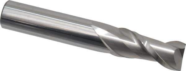 Accupro - 9/16", 1-1/4" LOC, 9/16" Shank Diam, 3-1/2" OAL, 2 Flute, Solid Carbide Square End Mill - Single End, Uncoated, Spiral Flute, 40° Helix, Centercutting, Right Hand Cut, Right Hand Flute - USA Tool & Supply