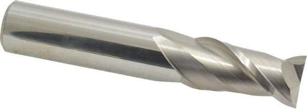 Accupro - 5/8", 1-1/4" LOC, 5/8" Shank Diam, 3-1/2" OAL, 2 Flute, Solid Carbide Square End Mill - Single End, Uncoated, Spiral Flute, 40° Helix, Centercutting, Right Hand Cut, Right Hand Flute - USA Tool & Supply