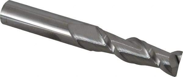 Accupro - 5/8", 2-1/8" LOC, 5/8" Shank Diam, 4-5/8" OAL, 2 Flute, Solid Carbide Square End Mill - Single End, Uncoated, Spiral Flute, 40° Helix, Centercutting, Right Hand Cut, Right Hand Flute - USA Tool & Supply