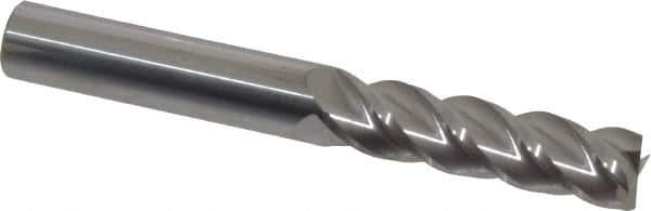 Accupro - 3/8", 1-3/8" LOC, 3/8" Shank Diam, 3" OAL, 4 Flute, Solid Carbide Square End Mill - Single End, Uncoated, Spiral Flute, 40° Helix, Centercutting, Right Hand Cut, Right Hand Flute - USA Tool & Supply