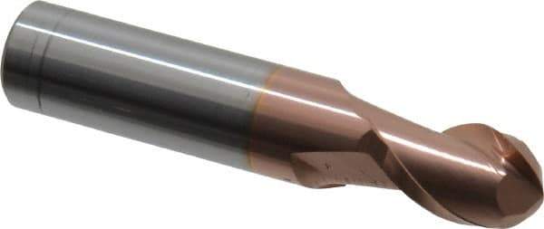 Accupro - 29/64" Diam, 5/8" LOC, 2 Flute Solid Carbide Ball End Mill - TiCN Finish, Single End, 2-1/2" OAL, 1/2" Shank Diam, Spiral Flute - USA Tool & Supply