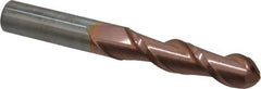 Accupro - 1/2" Diam, 2" LOC, 2 Flute Solid Carbide Ball End Mill - TiCN Finish, Single End, 4" OAL, 1/2" Shank Diam, Spiral Flute - USA Tool & Supply