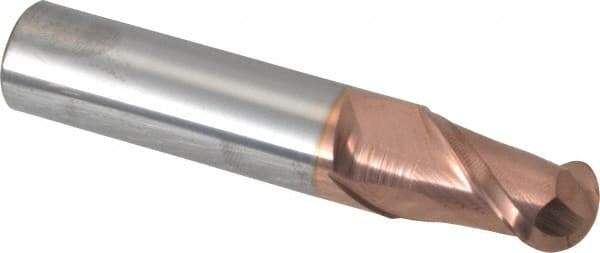 Accupro - 9/16" Diam, 7/8" LOC, 2 Flute Solid Carbide Ball End Mill - TiCN Finish, Single End, 3" OAL, 9/16" Shank Diam, Spiral Flute - USA Tool & Supply