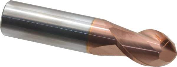 Accupro - 5/8" Diam, 1-1/4" LOC, 2 Flute Solid Carbide Ball End Mill - TiCN Finish, Single End, 3-1/2" OAL, 5/8" Shank Diam, Spiral Flute - USA Tool & Supply