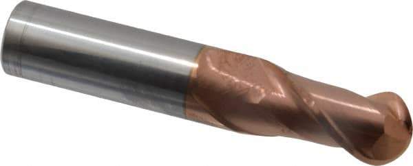 Accupro - 3/4" Diam, 1-1/2" LOC, 2 Flute Solid Carbide Ball End Mill - TiCN Finish, Single End, 4" OAL, 3/4" Shank Diam, Spiral Flute - USA Tool & Supply