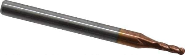 Accupro - 1/16" Diam, 3/16" LOC, 4 Flute Solid Carbide Ball End Mill - TiCN Finish, Single End, 1-1/2" OAL, 1/8" Shank Diam, Spiral Flute - USA Tool & Supply