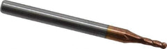 Accupro - 1/16" Diam, 3/16" LOC, 4 Flute Solid Carbide Ball End Mill - TiCN Finish, Single End, 1-1/2" OAL, 1/8" Shank Diam, Spiral Flute - USA Tool & Supply
