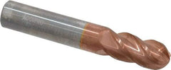 Accupro - 1/2" Diam, 1" LOC, 4 Flute Solid Carbide Ball End Mill - TiCN Finish, Single End, 3" OAL, 1/2" Shank Diam, Spiral Flute - USA Tool & Supply