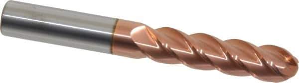 Accupro - 1/2" Diam, 2" LOC, 4 Flute Solid Carbide Ball End Mill - TiCN Finish, Single End, 4" OAL, 1/2" Shank Diam, Spiral Flute - USA Tool & Supply
