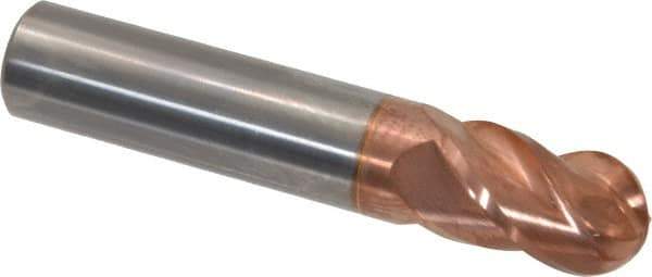 Accupro - 9/16" Diam, 7/8" LOC, 4 Flute Solid Carbide Ball End Mill - TiCN Finish, Single End, 3" OAL, 9/16" Shank Diam, Spiral Flute - USA Tool & Supply