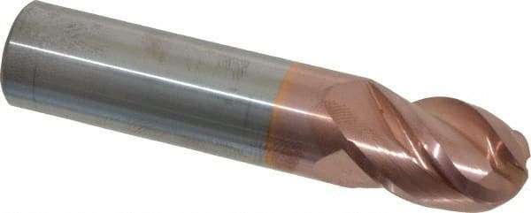 Accupro - 5/8" Diam, 7/8" LOC, 4 Flute Solid Carbide Ball End Mill - TiCN Finish, Single End, 3" OAL, 5/8" Shank Diam, Spiral Flute - USA Tool & Supply