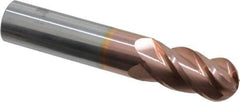 Accupro - 5/8" Diam, 1-1/4" LOC, 4 Flute Solid Carbide Ball End Mill - TiCN Finish, Single End, 3-1/2" OAL, 5/8" Shank Diam, Spiral Flute - USA Tool & Supply
