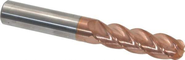 Accupro - 5/8" Diam, 2-1/8" LOC, 4 Flute Solid Carbide Ball End Mill - TiCN Finish, Single End, 4-5/8" OAL, 5/8" Shank Diam, Spiral Flute - USA Tool & Supply
