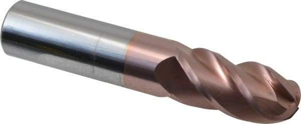 Accupro - 3/4" Diam, 1-1/2" LOC, 4 Flute Solid Carbide Ball End Mill - TiCN Finish, Single End, 4" OAL, 3/4" Shank Diam, Spiral Flute - USA Tool & Supply