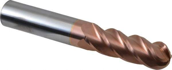 Accupro - 3/4" Diam, 2-1/4" LOC, 4 Flute Solid Carbide Ball End Mill - TiCN Finish, Single End, 5" OAL, 3/4" Shank Diam, Spiral Flute - USA Tool & Supply