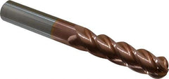 Accupro - 3/4" Diam, 3" LOC, 4 Flute Solid Carbide Ball End Mill - TiCN Finish, Single End, 6" OAL, 3/4" Shank Diam, Spiral Flute - USA Tool & Supply