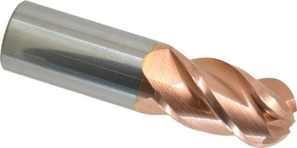 Accupro - 1" Diam, 1-3/4" LOC, 4 Flute Solid Carbide Ball End Mill - TiCN Finish, Single End, 4" OAL, 1" Shank Diam, Spiral Flute - USA Tool & Supply