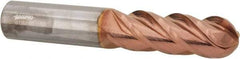 Accupro - 1" Diam, 3" LOC, 4 Flute Solid Carbide Ball End Mill - TiCN Finish, Single End, 6" OAL, 1" Shank Diam, Spiral Flute - USA Tool & Supply