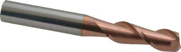 Accupro - 3/8", 1-1/8" LOC, 3/8" Shank Diam, 3" OAL, 2 Flute, Solid Carbide Square End Mill - Single End, TiCN Finish, Spiral Flute, 40° Helix, Centercutting, Right Hand Cut, Right Hand Flute - USA Tool & Supply