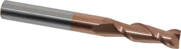 Accupro - 7/16", 1-3/8" LOC, 7/16" Shank Diam, 4" OAL, 2 Flute, Solid Carbide Square End Mill - Single End, TiCN Finish, Spiral Flute, 40° Helix, Centercutting, Right Hand Cut, Right Hand Flute - USA Tool & Supply