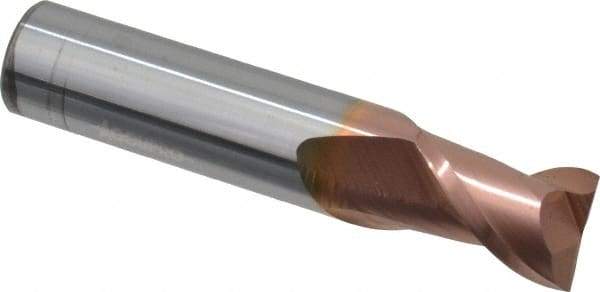 Accupro - 1/2", 5/8" LOC, 1/2" Shank Diam, 2-1/2" OAL, 2 Flute, Solid Carbide Square End Mill - Single End, TiCN Finish, Spiral Flute, 40° Helix, Centercutting, Right Hand Cut, Right Hand Flute - USA Tool & Supply