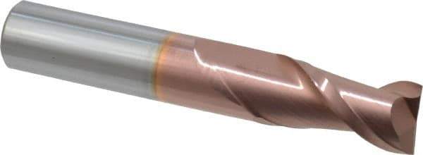 Accupro - 1/2", 1" LOC, 1/2" Shank Diam, 3" OAL, 2 Flute, Solid Carbide Square End Mill - Single End, TiCN Finish, Spiral Flute, 40° Helix, Centercutting, Right Hand Cut, Right Hand Flute - USA Tool & Supply