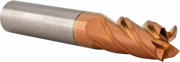 Accupro - 1/2", 1" LOC, 1/2" Shank Diam, 3" OAL, 4 Flute, Solid Carbide Square End Mill - Single End, TiCN Finish, Spiral Flute, 40° Helix, Centercutting, Right Hand Cut, Right Hand Flute - USA Tool & Supply