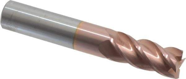 Accupro - 9/16", 1-1/4" LOC, 9/16" Shank Diam, 3-1/2" OAL, 4 Flute, Solid Carbide Square End Mill - Single End, TiCN Finish, Spiral Flute, 40° Helix, Centercutting, Right Hand Cut, Right Hand Flute - USA Tool & Supply