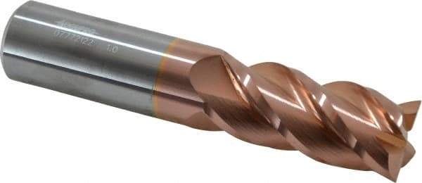Accupro - 1", 2-1/4" LOC, 1" Shank Diam, 5" OAL, 4 Flute, Solid Carbide Square End Mill - Single End, TiCN Finish, Spiral Flute, 40° Helix, Centercutting, Right Hand Cut, Right Hand Flute - USA Tool & Supply