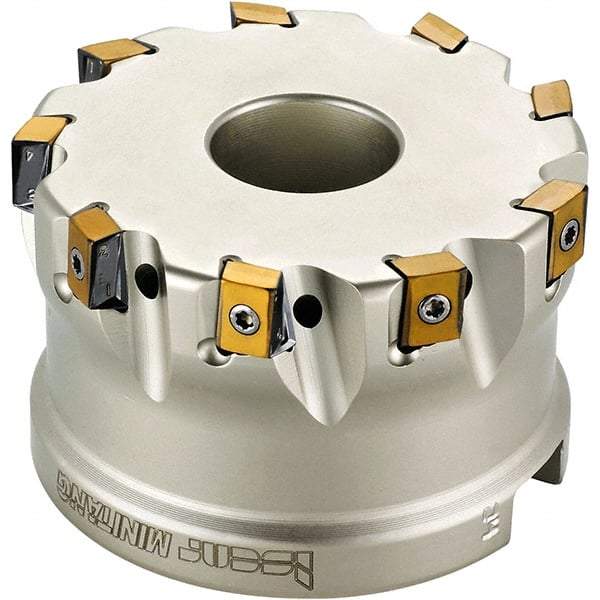 Iscar - 13 Inserts, 4" Cut Diam, 1-1/2" Arbor Diam, 0.492" Max Depth of Cut, Indexable Square-Shoulder Face Mill - 0/90° Lead Angle, 2" High, T490 LN.T 1306 Insert Compatibility, Through Coolant, Series Helitang - USA Tool & Supply