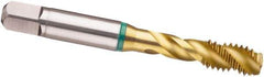 Guhring - 7/16-20 UNF 3 Flute H11 Modified Bottoming Spiral Flute Tap - Cobalt, TiN Finish, 3.157" OAL, Right Hand Flute, Right Hand Thread, H11, Series 3985 - USA Tool & Supply