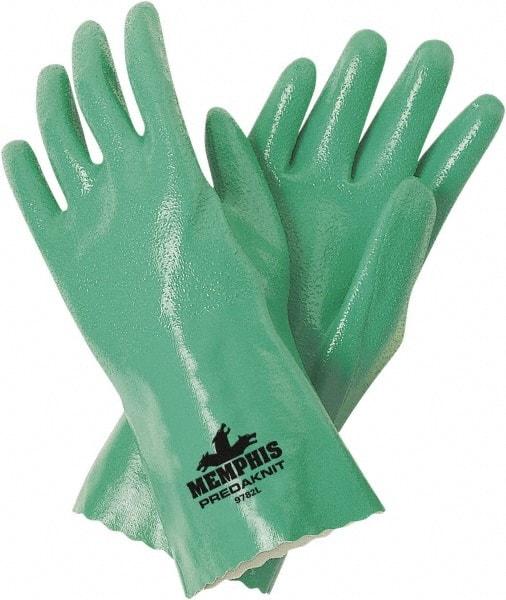 MCR Safety - Size L (9) Nitrile Coated Cotton Blend General Protection Work Gloves - For General Purpose, Gauntlet Cuff, Full Fingered, Green, Paired - USA Tool & Supply