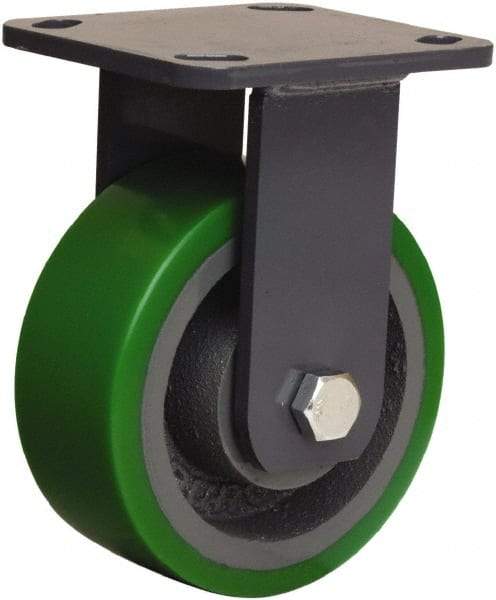 Hamilton - 5" Diam x 2" Wide x 6-1/2" OAH Top Plate Mount Rigid Caster - Polyurethane Mold onto Cast Iron Center, 1,050 Lb Capacity, Tapered Roller Bearing, 4 x 4-1/2" Plate - USA Tool & Supply