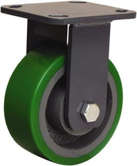 Hamilton - 5" Diam x 2" Wide x 6-1/2" OAH Top Plate Mount Rigid Caster - Polyurethane Mold onto Cast Iron Center, 1,050 Lb Capacity, Sealed Precision Ball Bearing, 4 x 4-1/2" Plate - USA Tool & Supply