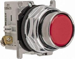Eaton Cutler-Hammer - 30-1/2mm Mount Hole, Flush, Pushbutton Switch with Contact Block - Round, Red Pushbutton, Nonilluminated, Momentary (MO), Corrosion Resistant, Oiltight and Watertight - USA Tool & Supply
