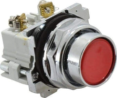Eaton Cutler-Hammer - 30-1/2mm Mount Hole, Flush, Pushbutton Switch with Contact Block - Round, Red Pushbutton, Nonilluminated, Momentary (MO), Corrosion Resistant, Oiltight and Watertight - USA Tool & Supply