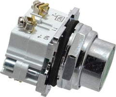 Eaton Cutler-Hammer - 30-1/2mm Mount Hole, Flush, Pushbutton Switch with Contact Block - Round, Green Pushbutton, Nonilluminated, Momentary (MO), Corrosion Resistant, Oiltight and Watertight - USA Tool & Supply