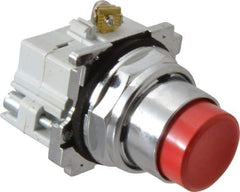 Eaton Cutler-Hammer - 30-1/2mm Mount Hole, Extended Straight, Pushbutton Switch with Contact Block - Round, Red Pushbutton, Nonilluminated, Momentary (MO), Corrosion Resistant, Oiltight and Watertight - USA Tool & Supply