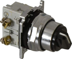 Eaton Cutler-Hammer - 30-1/2mm Mount Hole, 2 Position, Knob Operated, Selector Switch with Contact Blocks - Black, Maintained (MA), Nonilluminated, 1 Contact Block, NO/NC, Oil and Watertight - USA Tool & Supply