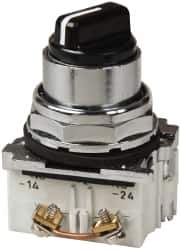 Eaton Cutler-Hammer - 30-1/2mm Mount Hole, 3 Position, Knob Operated, Selector Switch with Contact Blocks - Black, Maintained (MA), Nonilluminated, 1 Contact Block, 2NO, Oil and Watertight - USA Tool & Supply