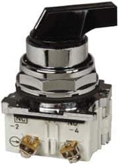 Eaton Cutler-Hammer - 30-1/2mm Mount Hole, 2 Position, Lever Operated, Selector Switch with Contact Blocks - Black, Maintained (MA), Nonilluminated, 1 Contact Block, NO/NC, Oil and Watertight - USA Tool & Supply