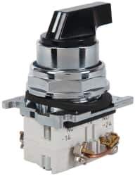 Eaton Cutler-Hammer - 30-1/2mm Mount Hole, 3 Position, Lever Operated, Selector Switch with Contact Blocks - Black, Maintained (MA), Nonilluminated, 1 Contact Block, 2NO, Oil and Watertight - USA Tool & Supply